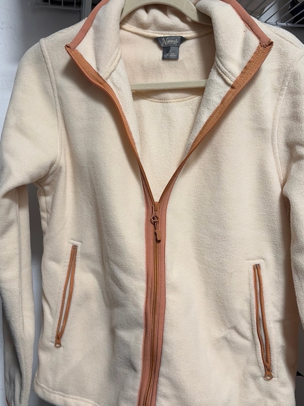 Natural Reflections Cream Fleece Jacket with Tan Trim